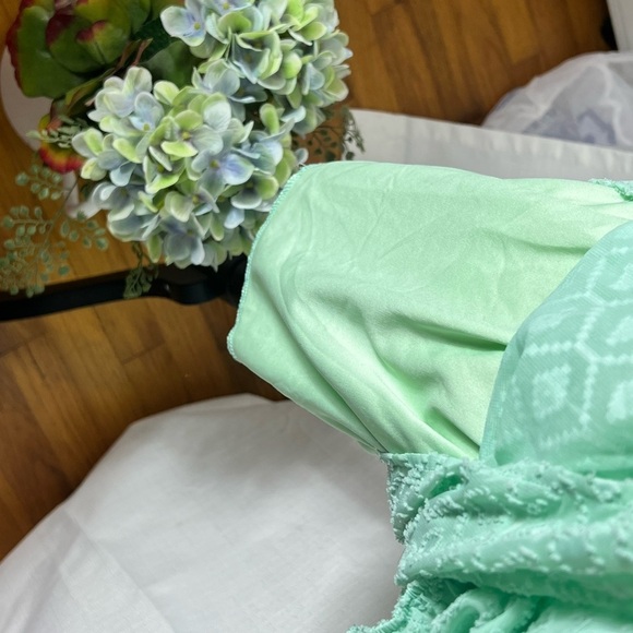 ANTHROPOLOGY BIRDCAGE BELTED SHIFT DRESS SM MINT TEXTURED FABRIC SHEER SLEEVES - Picture 8 of 13